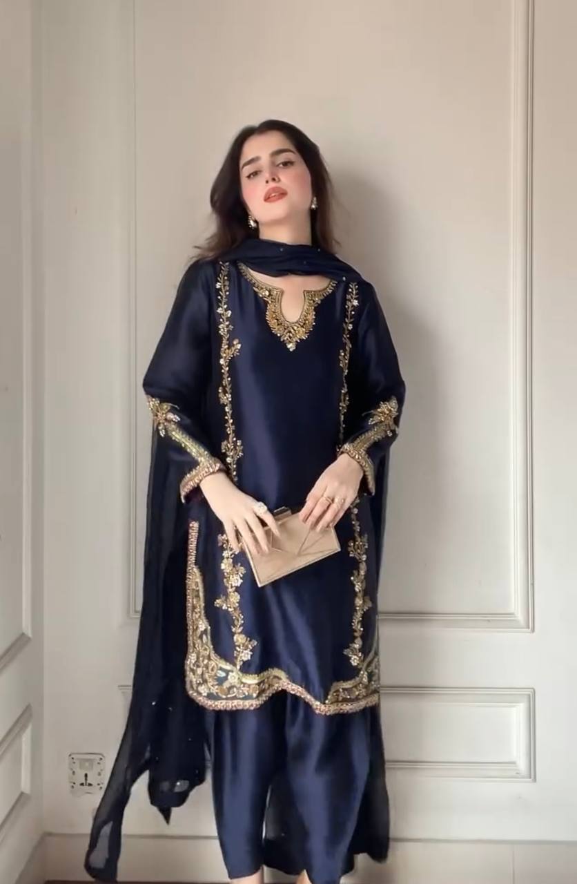 Navy Noir Gold-Embroidered Suit